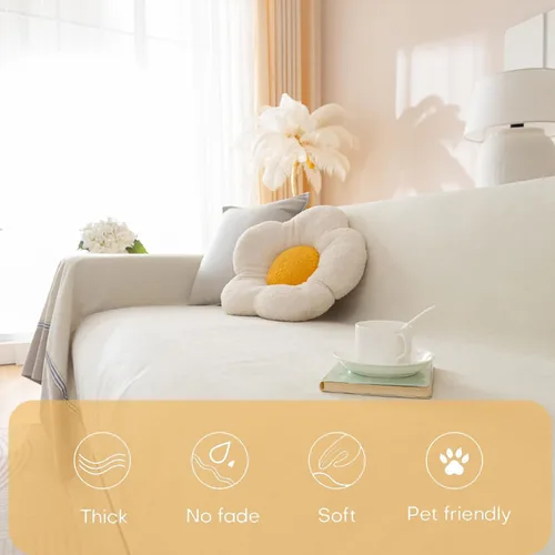Miniatura 4 de Funda de sofá impermeable para mascotas, funda de sofá beige y blanca para sofá seccional, fundas de sofá de estilo simple para sofá de 3 cojines