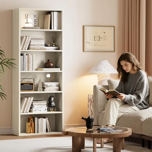 Miniatura 2 de YESHOMY Estantería industrial de 6 niveles, estantería beige de 71 pulgadas de alto, marco abierto, estantería básica de pie y estantería