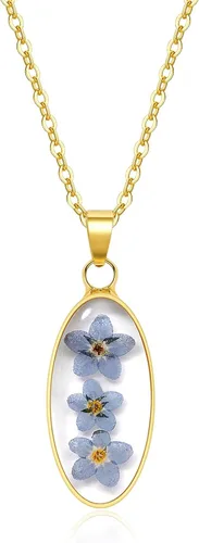 Collar Forget Me Not – Collares de flores prensadas hechas a mano – Flores Forget-Me-Not que simbolizan el verdadero amor y respeto – Gran regalo