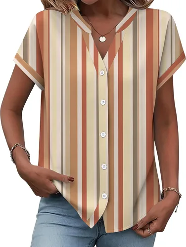 Miniatura 7 de Zeagoo Camisas con botones para mujer, camisetas de manga corta, cuello en V, blusas casuales de negocios