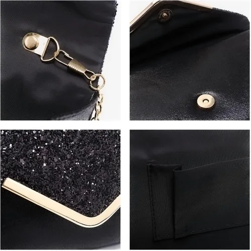 Miniatura 5 de Dasein Bolsos de noche para mujer, bolsos de mano formales para bodas, fiestas, bailes, bolsos con correa para el hombro y solapa con purpurina