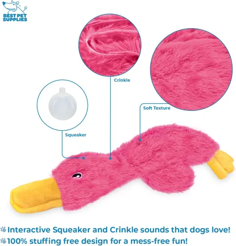 Miniatura 3 de Best Pet Supplies - Juguetes para cachorros y perros adultos, crujen y hacen chirridos, pato, rosa claro Pato arrugado (rosa claro)