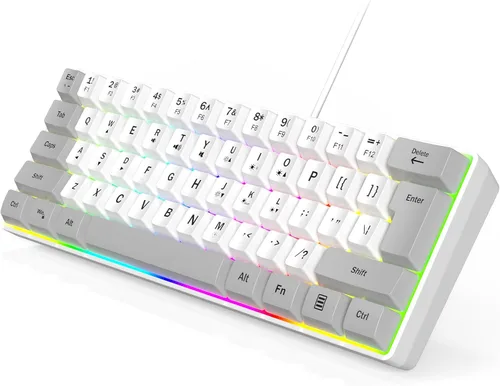 Teclado de memoria para juegos RGB con cable. 60% Mini teclado de computadora LED cremoso. Teclado ergonómico pequeño con teclas inreemplazables