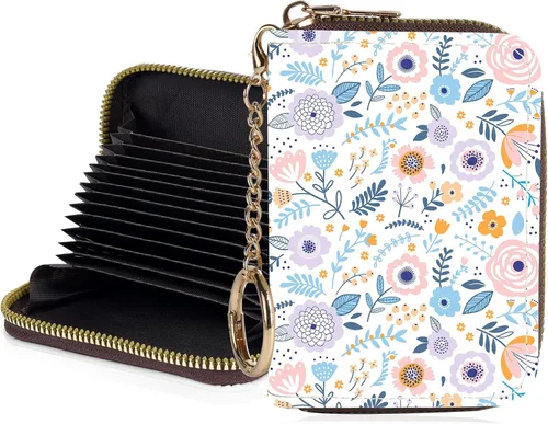 Miniatura 13 de Tarjetero de crédito para mujer, pequeña cartera RFID con cierre de llavero, bonita cartera de piel sintética, carteras para tarjetas de crédito