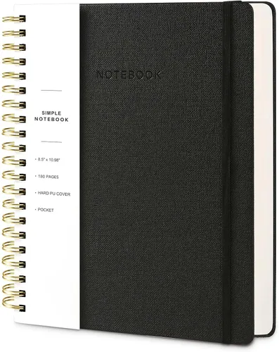 Miniatura 35 de Cuaderno de espiral – Cuaderno grande de tapa dura de 8.5 x 10.98 pulgadas con banda elástica y bolsillo, 180 páginas, diario plano de alambre