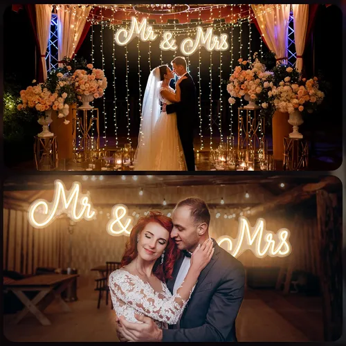 Miniatura 5 de Letrero de neón Mr and Mrs para boda de 25 x 7 pulgadas, luz de neón LED, fondo de pared, decoración de recepción de boda USB, regalos para Blanco