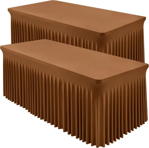 Miniatura 35 de Paquete de 2 manteles color azul bebé para mesa rectangular de 4 pies, manteles de elastano elásticos de 4 pies, falda blanca rectangular para baby