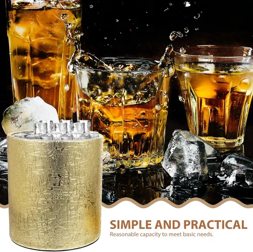 Miniatura 6 de BESTonZON Cubo de hielo con tapa hermética, cubo de hielo con tapa de cuchara, enfriador de tina de bebidas, cubo de hielo dorado con tapa