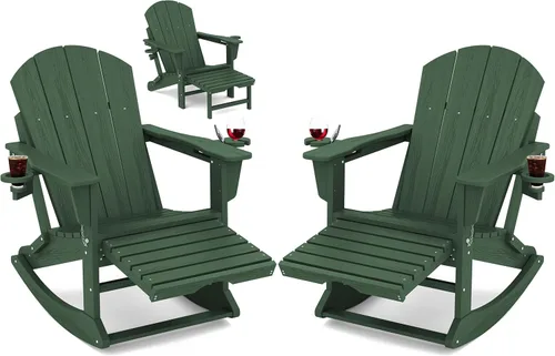 Miniatura 11 de Mecedora Adirondack de KINGYES con Otomana Retráctil y Portavasos, Silla Reclinable de Patio de HDPE Adirondack para Porche, Patio, Balcón, Azul Aqua
