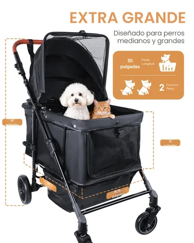 Miniatura 2 de Cochecito para perros grandes y medianos (hasta 66 libras), cochecito para mascotas para 2 perros pequeños con asa y toldo ajustables, sombrillas