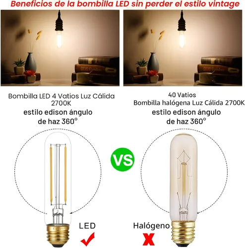 Miniatura 2 de LiteHistory Bombilla LED E26 regulable de 4 W igual a 40 W, blanco cálido, 2700 K, E26, Edison AC120V, 400 lm, tubular, T9 T10, bombilla LED