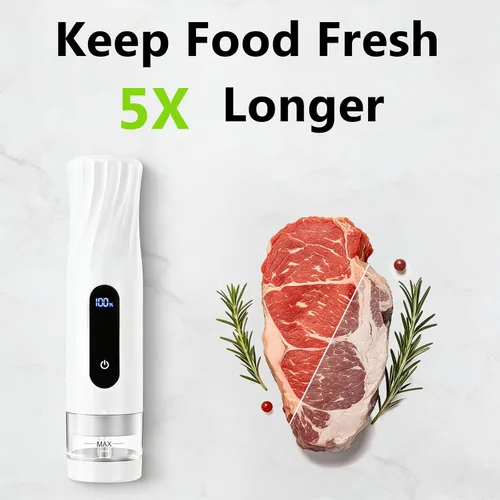 Miniatura 2 de Sellador al vacío compacto para almacenamiento de alimentos: sellador portátil de alimentos de mano, succión de 80 kPa, batería de 1800 mAh, 30