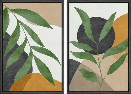 Miniatura 102 de SIGNFORD Lienzo enmarcado para pared, juego de arte con hojas de palmera de selva, polígonos geométricos, formas abstractas, ilustración, arte