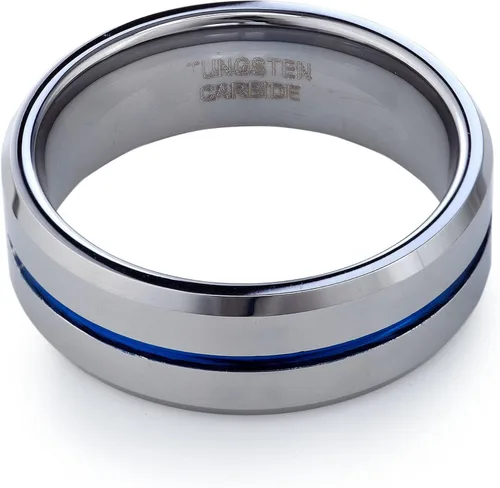 Miniatura 2 de Tusen Jewelry, anillo de boda con delgada línea azul chapado en carburo de tungsteno.