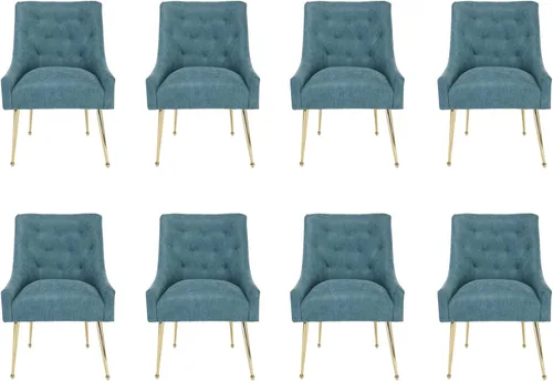 Miniatura 39 de Juego de 2 sillas de comedor, modernas sillas de comedor de terciopelo con patas doradas, elegantes sillas de acento acolchadas para recepción, sala