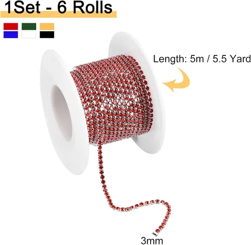 Miniatura 2 de uxcell 6 rollos de 33 yardas de 0.118 pulgadas (0.118 in) con diamantes de imitación de cristal para coser en cadena de diamantes de imitación