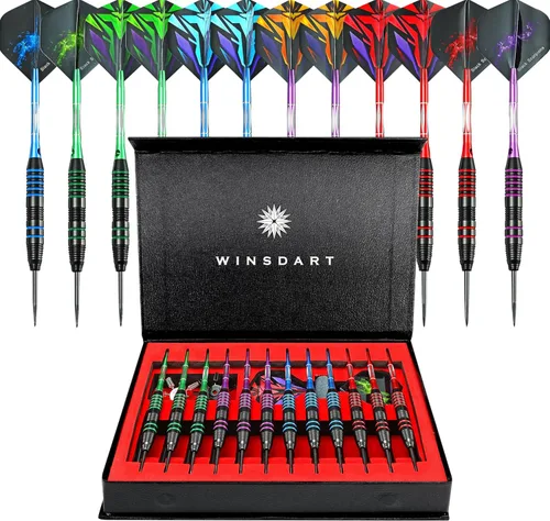 Miniatura 12 de WINSDART Steel Tip Darts 12 Pack Set with Nonslip Iron Barrel Aluminum Dart Shafts and Flights Darts Sharpener an Gift Box DARTS-B