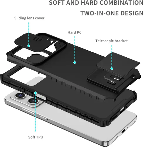 Miniatura 9 de Asuwish Funda de teléfono para Xiaomi Poco X5 Pro/Redmi Note 12 Pro 5G con protector de pantalla de vidrio templado y cubierta de cámara deslizante