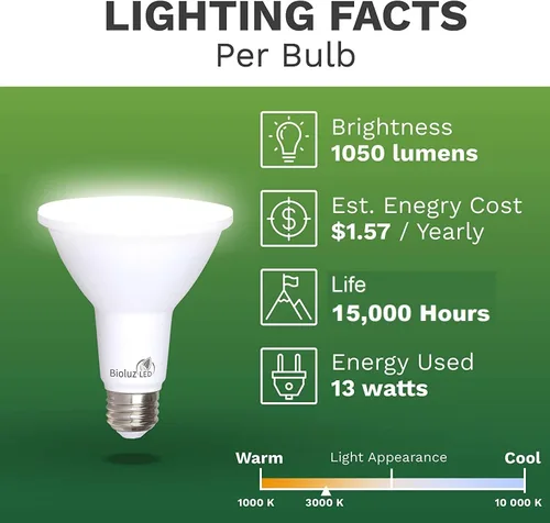Miniatura 5 de Bioluz LED Paquete de 4 Bombillas LED PAR38 Equivalente a 90W Usando 13W 3000K Blanco Suave 1050 Lúmenes Base E26 Bombillas de Luz de Inundación