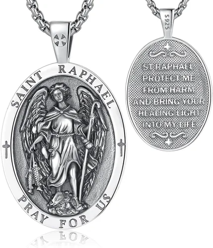 Miniatura 386 de EUDORA Collar de plata de ley 925, San Cristóbal y San Benito, San Miguel, Virgen María, San Judas Tadeo, Cruz de Buen Pastor y Arcángel, Medalla