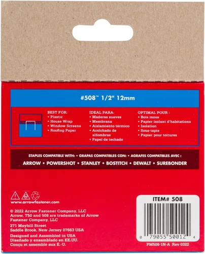 Miniatura 9 de Arrow 508 Heavy Duty T50 Longitud de pierna de 1/2 pulgada, corona de 3/8 pulgadas, grapas para tapicería, construcción, muebles, manualidades, 1250