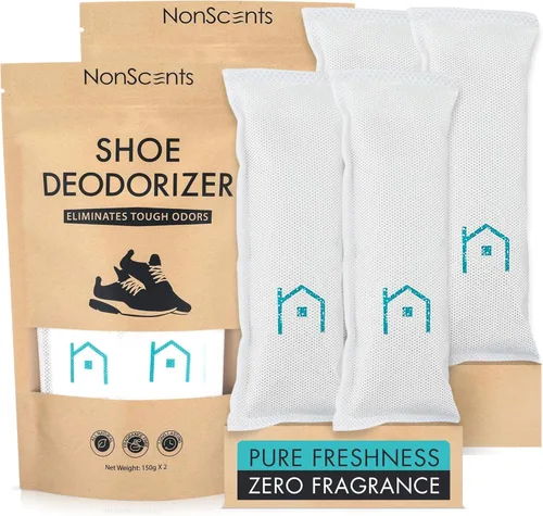 NonScents Desodorizador para zapatos, paquete de 2 (4 unidades), eliminador de olores, ambientador, absorbente de olores, removedor de aroma para