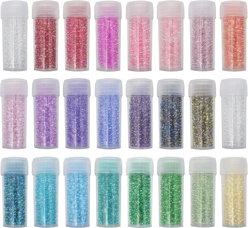 Miniatura 10 de INSPIRELLE Tamaño casi uniforme 80 gramos 12/0 (2 mm) cuentas de semilla redondas de vidrio para hacer joyería artesanal, 16 colores opacos AB