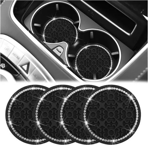 Zpana – Portavasos para automóvil con diamantes de imitación, 4 unidades, 2.75 pulgadas, silicona con cristales de strass, tapetes antideslizantes