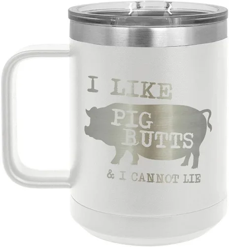Miniatura 17 de Taza de café con tapa deslizante con texto en inglés "I Like Pig Butts 15 oz" Taza de café de viaje aislada Idea de regalo para barbacoa y Negro