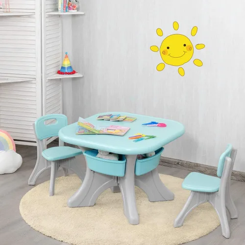 Miniatura 2 de HONEY JOY Juego de mesa y silla para niños, mesa de actividades de plástico para niños y 2 sillas con contenedores de almacenamiento, juego de Verde