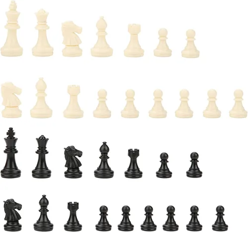 Juego completo de 32 piezas de ajedrez en blanco y negro internacional, 32 piezas de ajedrez estándar de repuesto, piezas de ajedrez de plástico