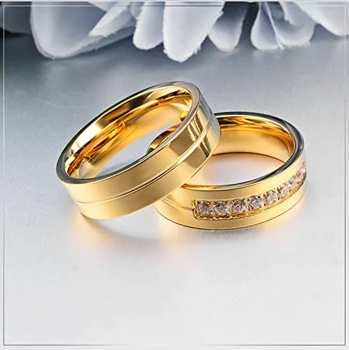 Miniatura 7 de LANHI Anillos de compromiso de acero inoxidable de 0.236in para él y ella, con circonita cúbica