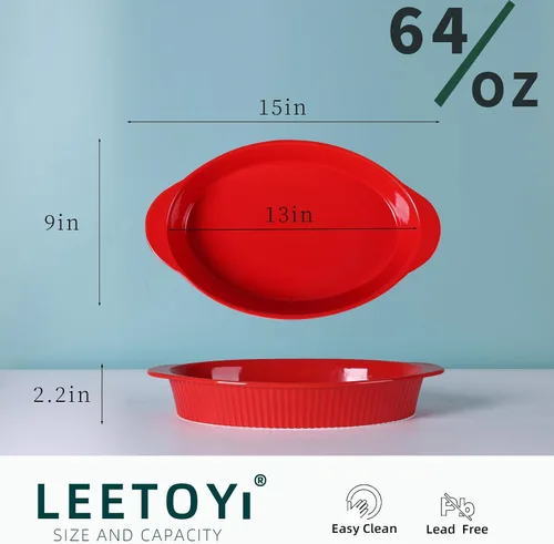 Miniatura 3 de LEETOYI Sartenes ovalados grandes de porcelana para gratinar de 9 x 13 pulgadas, bandeja para hornear para porciones, utensilios para hornear