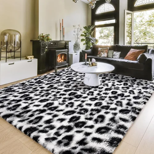 Miniatura 10 de Amearea Soft Small Leopard Rugs for Bedroom, 2x4 Feet Fluffy Black and White Runner Rugs, Comfy Cheetah Print Throw Rug Faux Fur Animal Print Rug