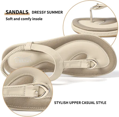 Miniatura 2 de SHIBEVER Sandalias bohemias para mujer de verano con cuentas y tirantes delgados al tobillo, zapatos elegantes