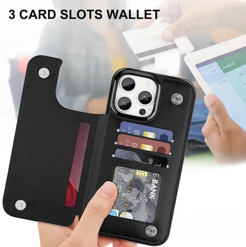 Miniatura 2 de Bizzib Funda Wallt para iPhone 14 Pro Max con tarjetero, piel sintética de alta calidad con soporte plegable, ranuras para tarjetas, protección