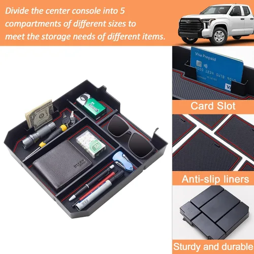 Miniatura 5 de TOPINSTALL Bandeja de consola roja de tamaño completo compatible con Toyota Tundra 2022-2026 / Sequoia Accessories 2023-2026 Bandeja de Rojo