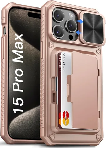 Miniatura 32 de Vihibii Funda para iPhone 13 Pro Max/iPhone 12 Pro Max con tarjetero (4 tarjetas) [bloqueo RFID] y cubierta de cámara deslizante, protección contra