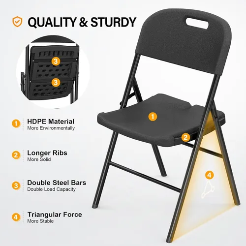 Miniatura 4 de Outvita 4 sillas plegables, 2 niveles moldeadas de plástico resistente para exteriores, fáciles de plegar y almacenar, adecuadas para interiores