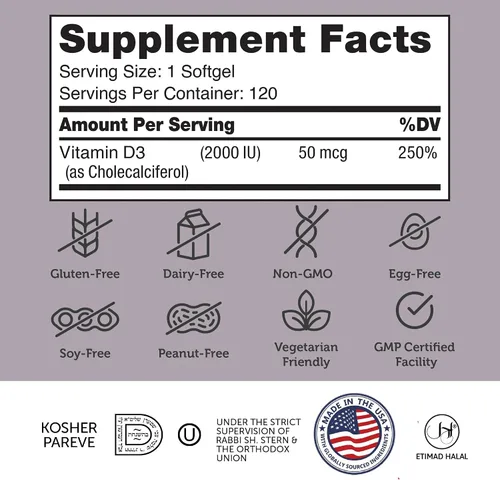 Miniatura 2 de Zahler - Cápsulas blandas avanzadas de vitamina D3 de 2000 UI (120 unidades) Kosher Apto para vegetarianos Vitamina D para apoyo inmunológico