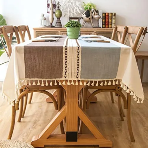 Pahajim Mantel Rectangular a Rayas con Borlas Mantel Grueso de Lino y Algodón para Picnic al Aire Libre, Comedor y Decoración de Cocina para Fiestas