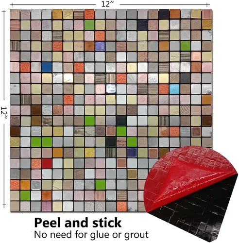 Miniatura 2 de XUANINY 5 hojas de azulejos metálicos para salpicaduras en muro, autoadhesivas, aluminio 3D, paneles de pared para cocina, baño, dormitorio, sala