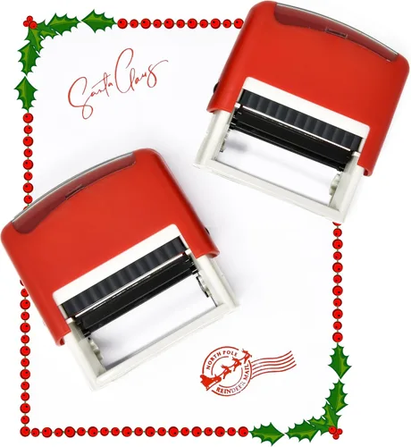 Miniatura 4 de Gift Boutique Juego de 2 sellos de goma autoentintados de Navidad con sello de firma de Santa Claus y sello de correo de reno del Polo Norte