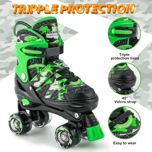 Miniatura 3 de Kuxuan Skates Patines ajustables de camuflaje para niños y niñas con ruedas iluminadas, divertidos patines iluminadores para niños, niñas y jóvenes