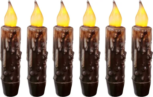 Miniatura 22 de CVHOMEDECO. Velas de cera real sumergidas a mano con temporizador LED con pilas, velas cónicas sin llama primitivas del país, 4-3/4 pulgadas, negro
