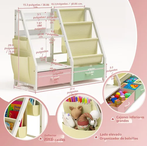 Miniatura 2 de Estantería para niños y organizador de juguetes Twinkoo, estante resistente de 3 niveles, estantería con bandeja y 2 contenedores de juguetes
