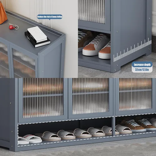 Miniatura 6 de Armario de zapatos con puertas, gabinete de almacenamiento de zapatos moderno de 7 niveles para entrada, armario organizador independiente con Azul