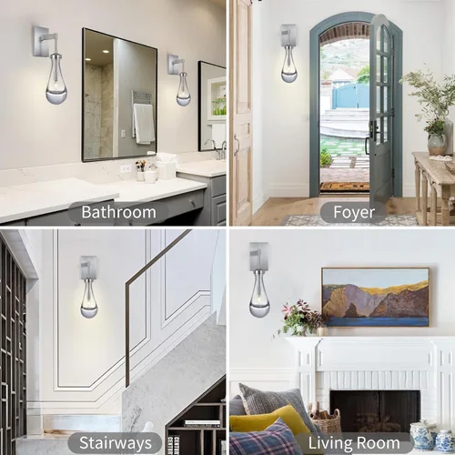 Miniatura 3 de Apliques de Pared de Níquel, Modernas Luminarias de Gota de Lluvia para Dormitorio, Lámpara de Pared Montada para Mesita de Noche, Iluminación