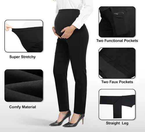 Miniatura 2 de PACBREEZE Pantalones de maternidad para mujer, para el trabajo, embarazo, casual, elásticos, rectos, con bolsillos