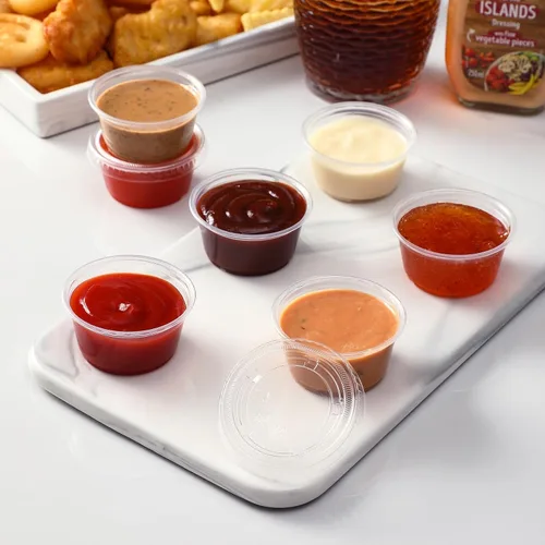 Miniatura 4 de AOZITA Juego de 400 vasos para shots de gelatina de 2 onzas con tapas, apilables, seguros para alimentos, desechables, vasos de plástico